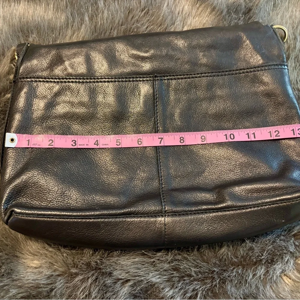 Black Leather Crossbody Bag with Gold Accents